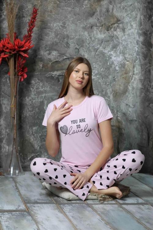 Charme Kadın Milan Bisiklet Yaka Kısa Kol Pijama Takımı K300/514- 1 Adet Pembe-L