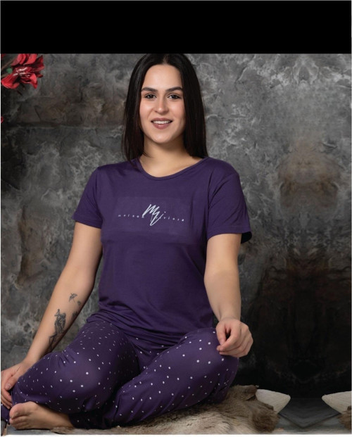 Charme Kadın Milan Bisiklet Yaka Kısa Kol Pijama Takımı K300/250- 1 Adet Mor-XL