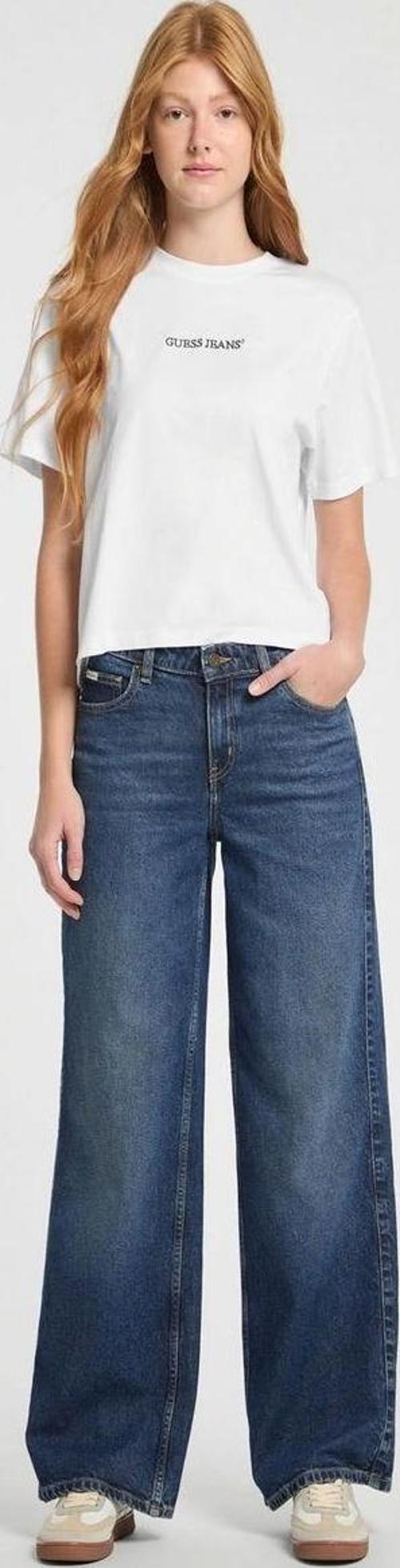 JEANS Kadın Crop Boxy T-shirt Nakış İşlemeli Beyaz