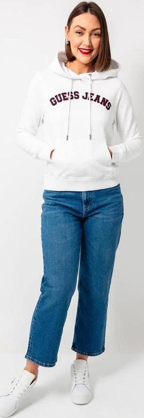 JEANS Kadın Motifli Kapüşonlu Hoodie Beyaz