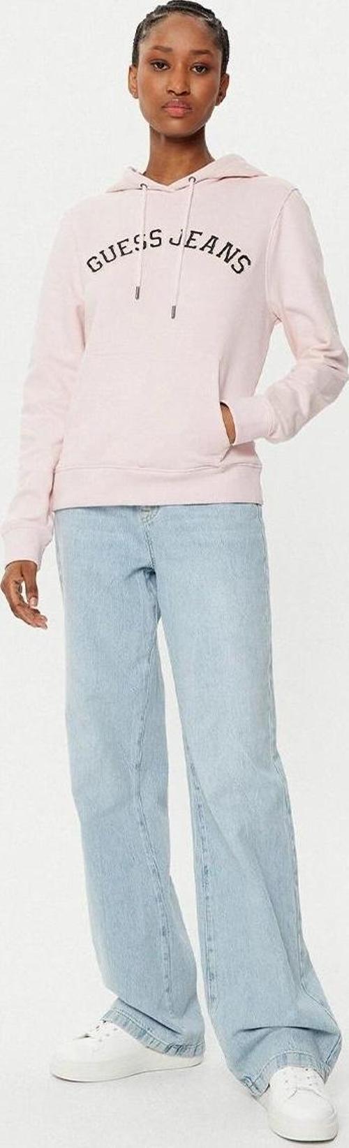 JEANS Kadın Motifli Kapüşonlu Hoodie Pembe