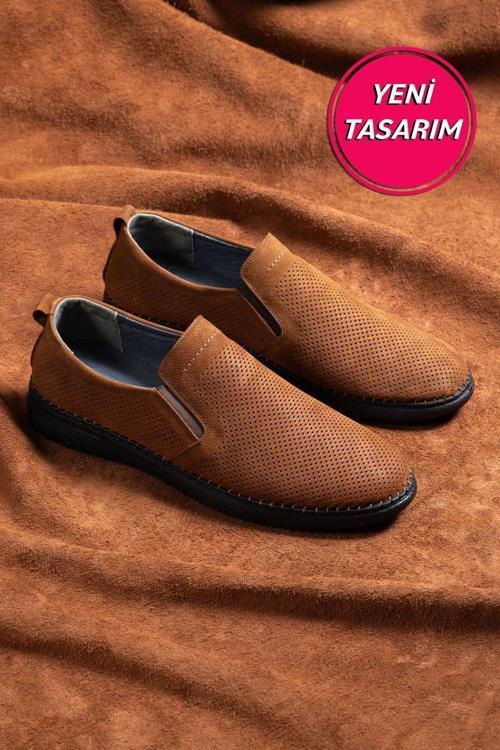 Erkek Hakiki Deri Ayakkabı, Günlük Ayakkabı, Yazlık Ayakkabı , Loafer Ayakkabı Taba 41