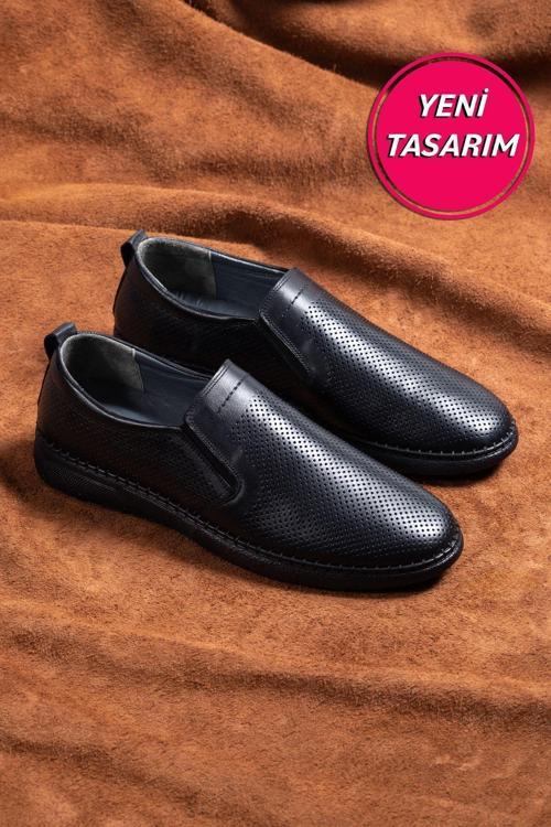 Erkek Hakiki Deri Ayakkabı, Günlük Ayakkabı, Yazlık Ayakkabı , Loafer Ayakkabı , Cilt Siyah Siyah 42