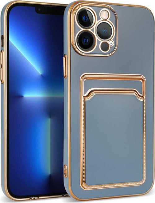 iPhone 13 Pro Max Kılıf Kartlıklı Kamera Korumalı Altın Kenar Tasarım Silikon