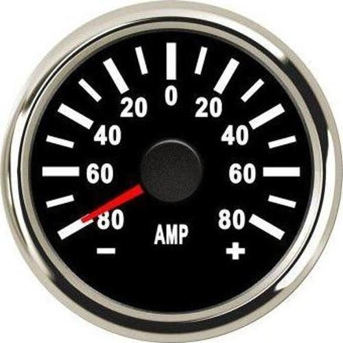 AMPERMETRE ÇAP 52mm SİYAH 12/24v  ŞÖNT DAHİLDİR TEKNE YAT
