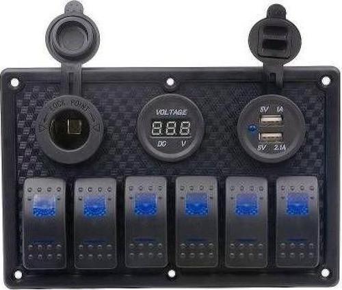 SWITCH PANEL 6 LI 12V,USB,VOLTMETRE (L6S3)111*180mm