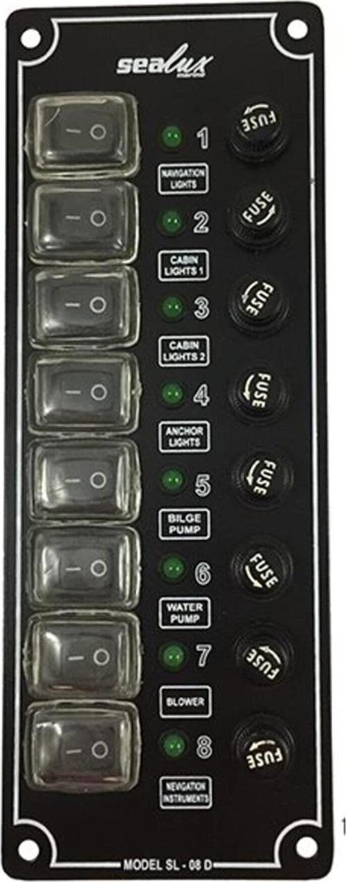 8 ANAHTARLI İZOLELİ DİKEY SWITCH PANEL / TEKNE ve KARAVAN SİGORTA PANELİ / ELEKTRİK KUMANDA PANELİ