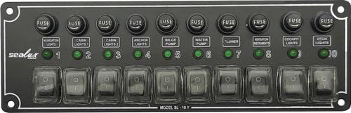 10 ANAHTARLI İZOLELİ YATAY SWITCH PANEL / TEKNE ve KARAVAN SİGORTA PANELİ / ELEKTRİK KUMANDA PANELİ 