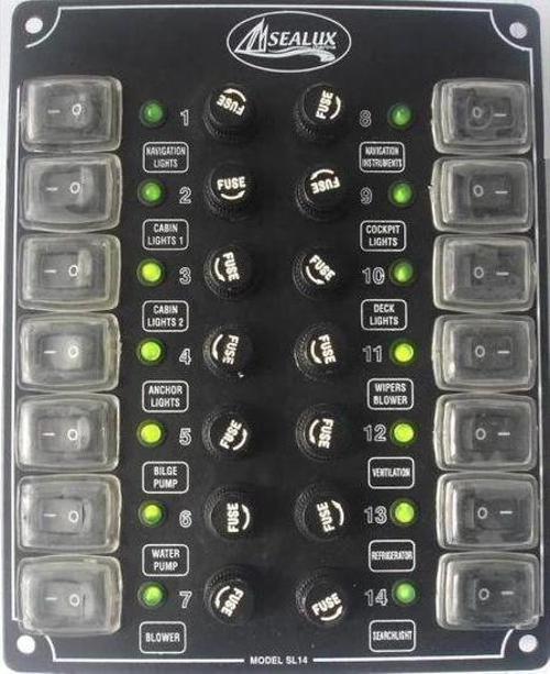 14 ANAHTARLI İZOLELİ KÜÇÜK EBATLI SWITCH PANEL / TEKNE ve KARAVAN SİGORTA PANELİ / ELEKTRİK KUMANDA PANELİ