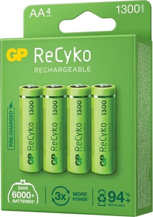 Gp Recyko 1300 NI-Mh R6 Şarjlı AA 4 lü Kalem Pil 6000 Tek Kullanımlık Pile Eşittir Şarjlı Pil