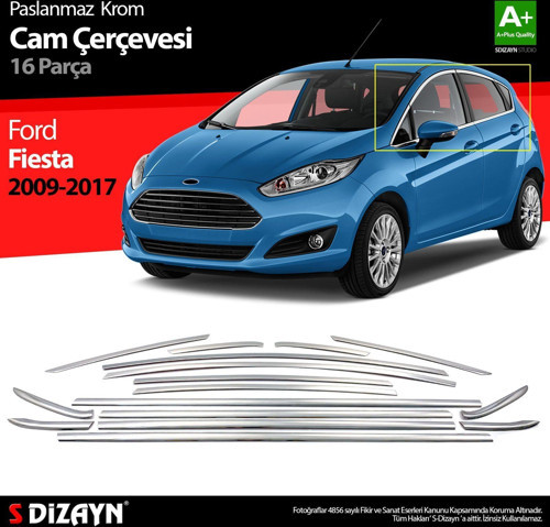 Ford Fiesta Uyumlu Krom Cam Çerçevesi 16 Parça 2009-2017