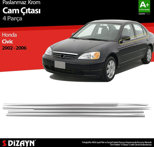 Honda Civic Uyumlu Krom Cam Çıtası 4 Parça 2002-2006