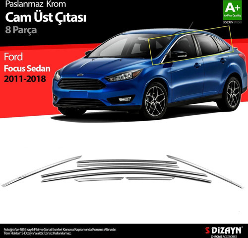 Ford Focus Uyumlu 3 Sedan Krom Cam Üst Çıtası 8 Parça 2011-2018