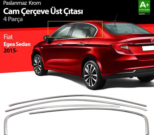 Fiat Egea Uyumlu Sedan Krom Cam Üst Çıtası 4 Parça. 2015 Üzeri