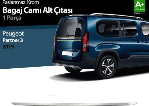 Peugeot Partner Uyumlu 3 Krom Bagaj Camı Alt Çıtası 2019 Üzeri