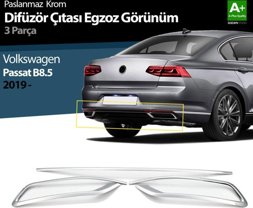 t B8.5 Uyumlu Krom Egzoz Görünümü Difüzör Çıtası 3 Parça 2019 Ve Üzeri