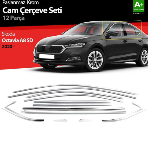 Skoda Octavia Uyumlu A8 Sedan Krom Cam Çerçevesi 12 Parça. 2020 Üzeri