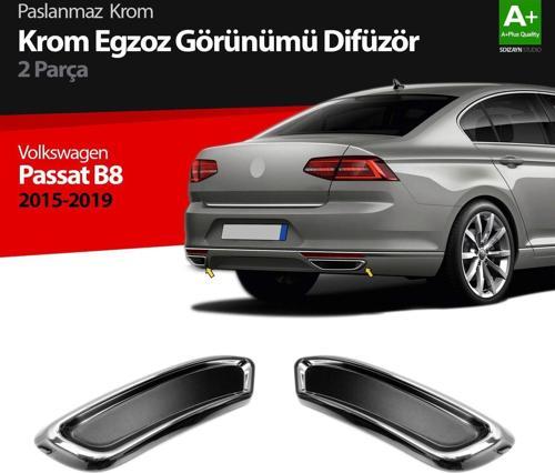 Volkswagen Passat Uyumlu B8 Krom Egzoz Görünümü Difüzör R Line Still 2 Parça S Dizayn 2015-2019