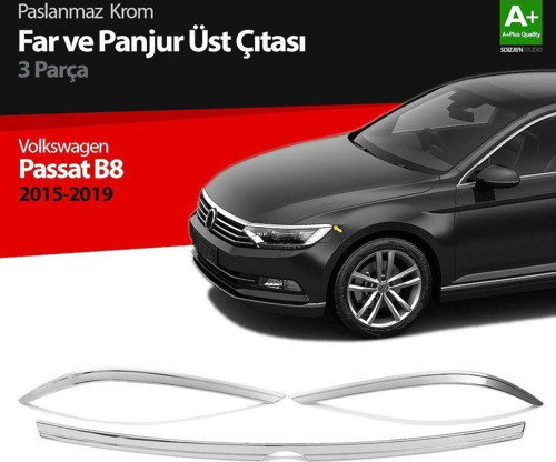 Volkswagen Passat Uyumlu B8 Krom Far Üzeri Çıta Seti 3 Parça 2015 Üzeri