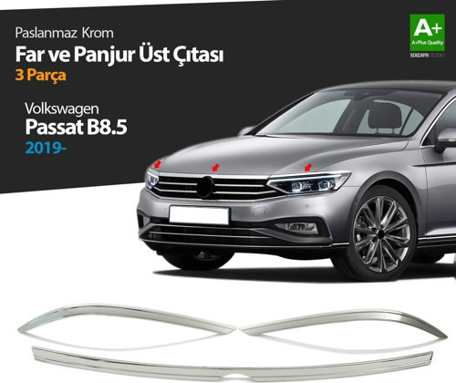Volkswagen Passat Uyumlu B8.5 Krom Far Üzeri Çıta Seti 3 Parça 2019 Ve Üzeri