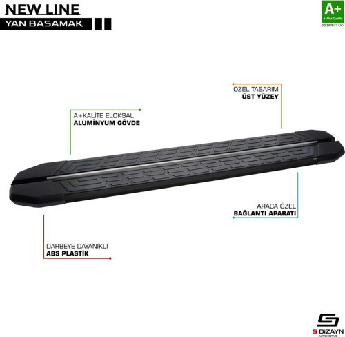 Ford Connect Uyumlu Uzun Şase Newline Siyah Yan Basamak 209 Cm 2002-2014