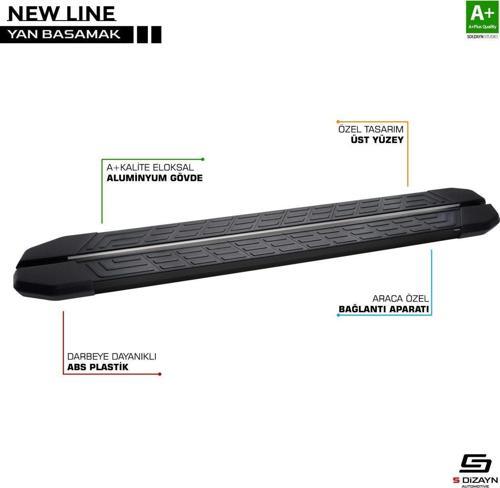 Volkswagen Caddy Uyumlu 3 Uzun Şase Newline Siyah Yan Basamak 223 Cm 2004-2020
