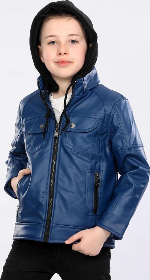 Erkek Çocuk İçi Kürklü Kapişonlu Su Geçirmez Suni Deri Mont AVM032VF Lacivert
