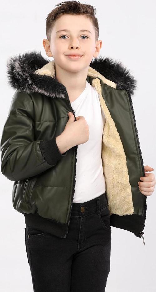 Erkek Çocuk İçi Kürklü ve Dolgulu Deri Mont Haki AVM128