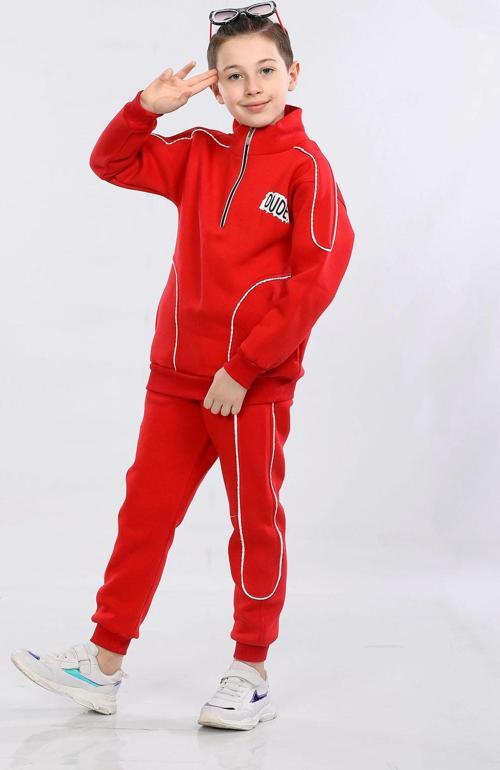 Erkek Çocuk Üç İp Şardonlu Kışlık Eşofman Takımı Kırmızı MRN51205