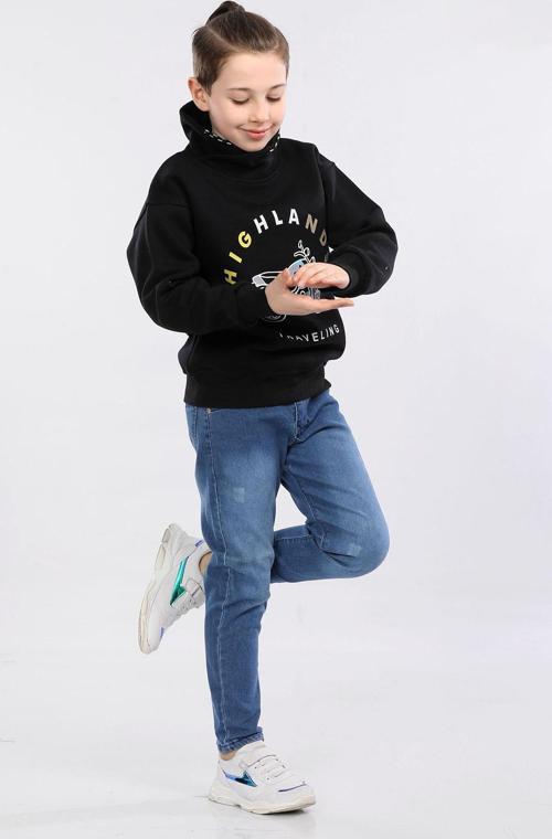 Degaje Yaka 3 İp Kışlık Erkek Çocuk Kalın Sweatshirt Lacivert MRN7021