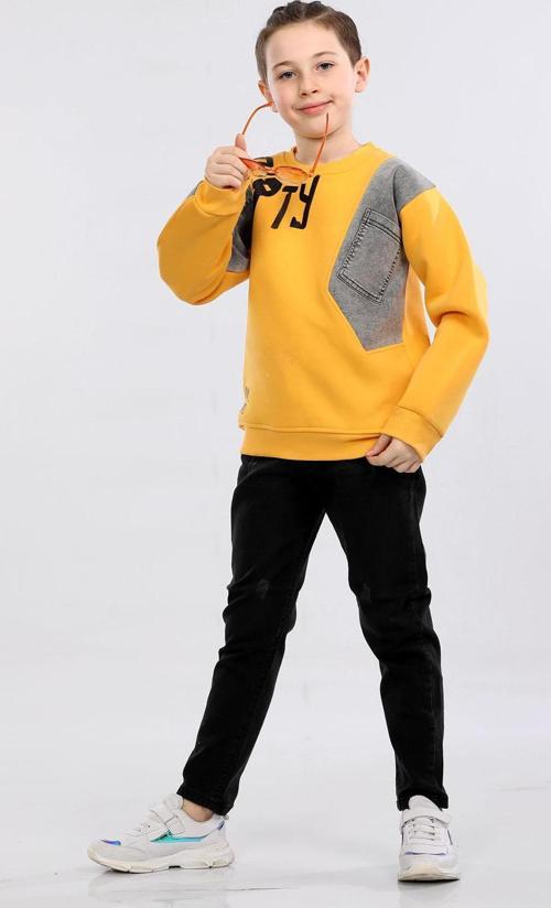 Erkek Çocuk Üç İp Kot Detaylı Sweatshirt Hardal MRN7001