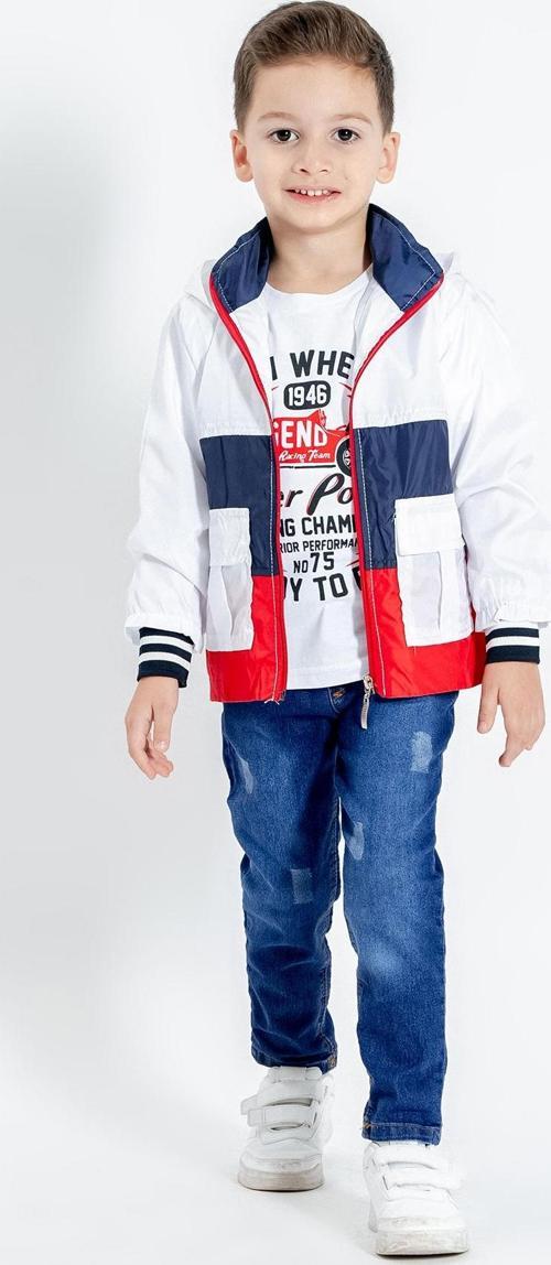 Hola Kids Erkek Çocuk Yağmurluk-Pantolon ve Tişört 3 lü Takım HLK5060154 Beyaz