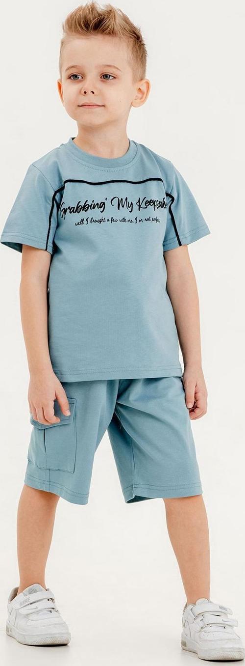 %100 Pamuk İkili Takım T-shirt ve şort Erkek Çocuk HLK506070185 Mavi