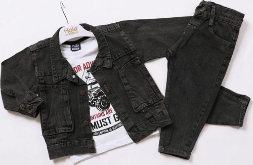 Hola Kids Erkek Çocuk Kot Ceket-Pantolon ve Tişört 3 lü Takım HLK80112 Füme