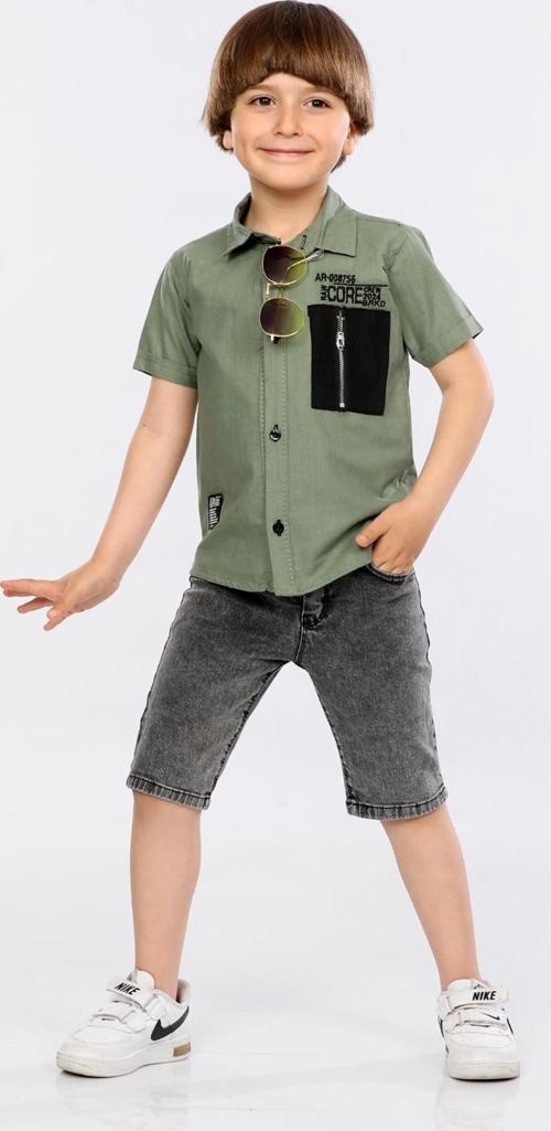 Hola Kids İkili Takım Yumuşak Gömlek ve Kot Kapri Erkek Çocuk HLK5060165 Yeşil