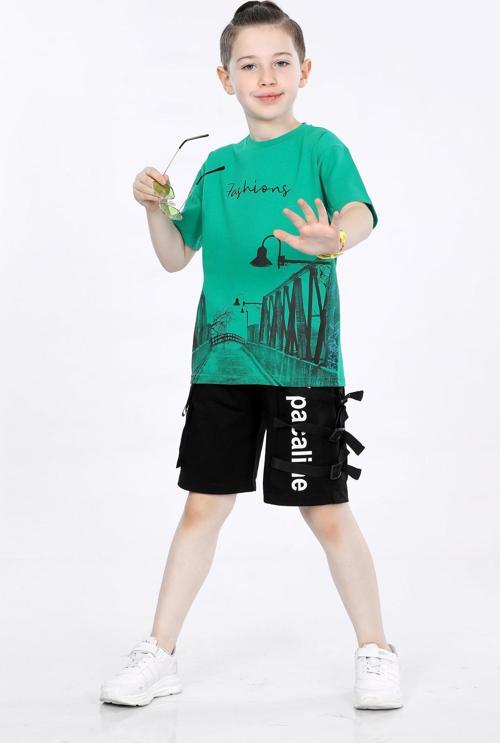 Mornio Erkek Çocuk T-shirt ve Şort 2 li Takım VF24KMR51026 Yeşil