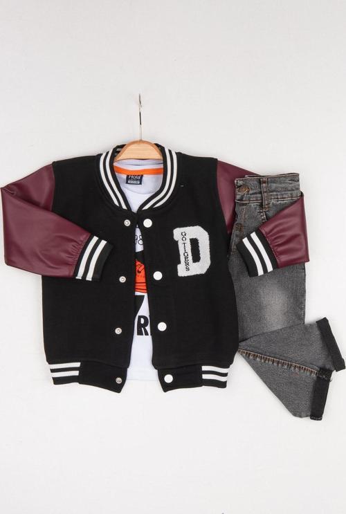 Hola Kids Erkek Çocuk Ceket-Pantolon ve Tişört 3 lü Takım HLK80111 Bordo