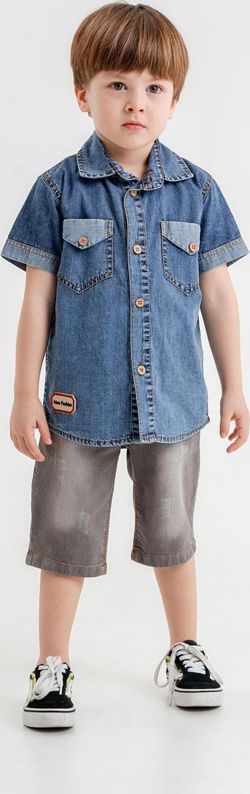 Hola Kids İkili Takım Yumuşak Kot Gömlek ve Kot Kapri Erkek Çocuk HLK5060164 Lacivert