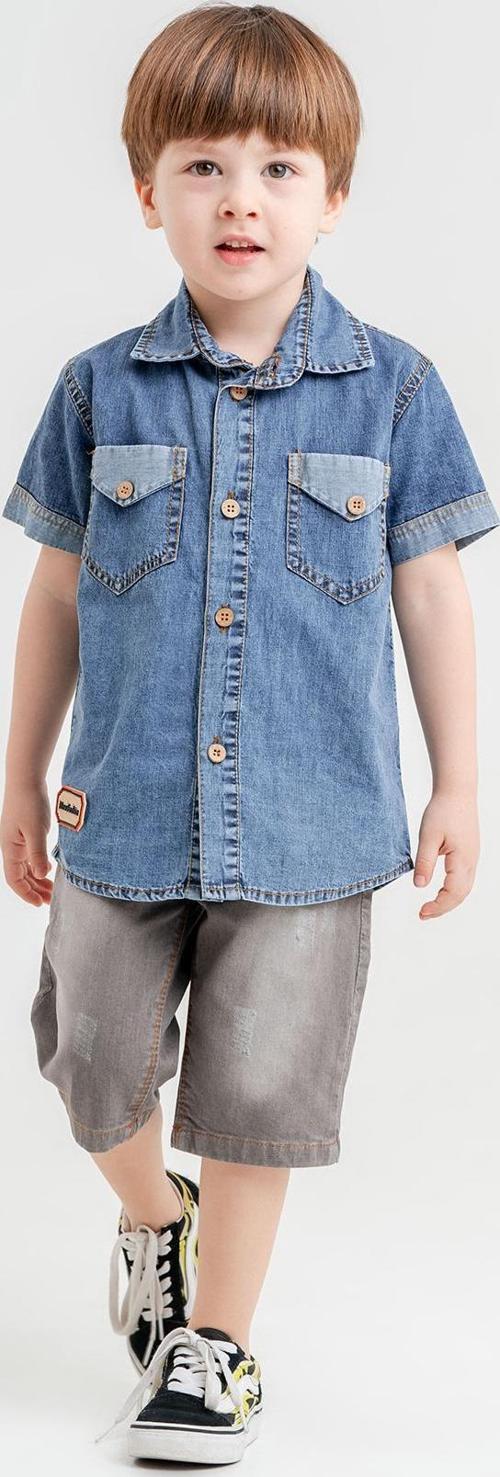 Hola Kids İkili Takım Yumuşak Kot Gömlek ve Kot Kapri Erkek Çocuk HLK5060164 Mavi