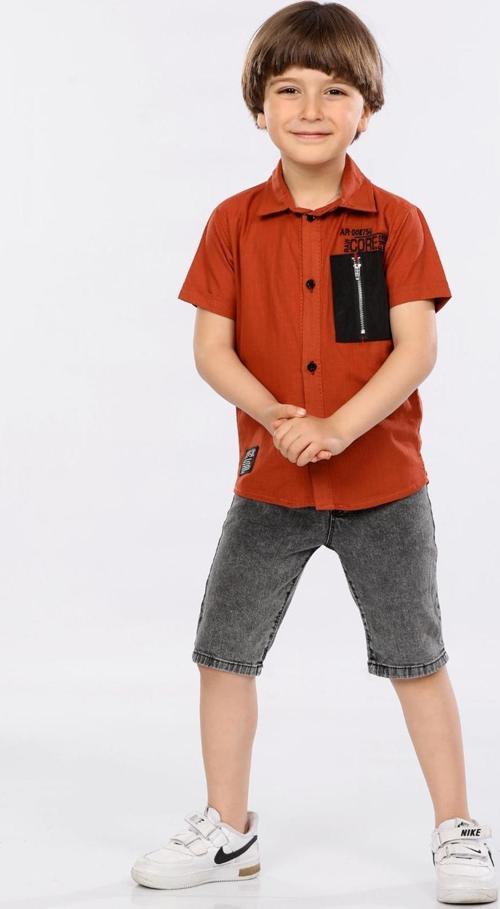 Hola Kids İkili Takım Yumuşak Gömlek ve Kot Kapri Erkek Çocuk HLK5060165 Kiremit