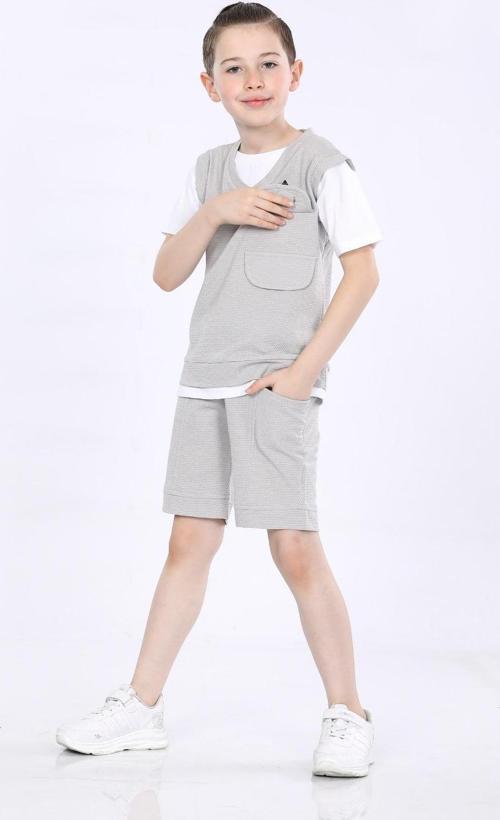 Mornio Erkek Çocuk Tişört ve Şort İkili Takım VF24KMR5103536 Gri