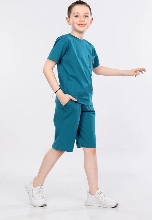 %100 Pamuk İkili Takım T-shirt ve şort Erkek Çocuk HLK506070183 Mavi