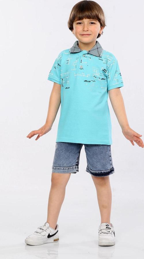 Mornio Erkek Çocuk Polo Yaka  Lacost Kumaş Tişört ve Kot Şort  İkili Yazlık Takım MRN5111112VF Turkuaz