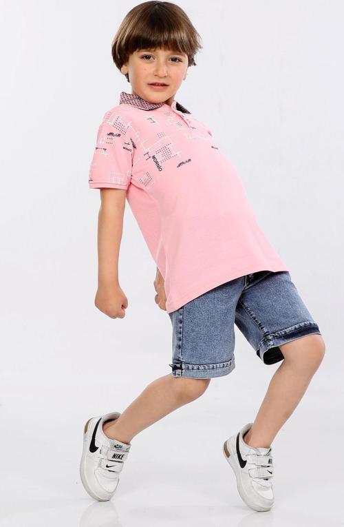 Mornio Erkek Çocuk Polo Yaka  Lacost Kumaş Tişört ve Kot Şort  İkili Yazlık Takım MRN5111112VF Pembe