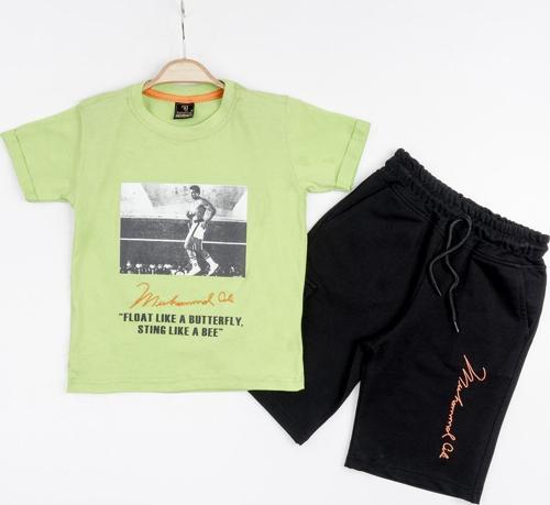 %100 Pamuk İkili Takım T-shirt ve Kapri Erkek Çocuk HLK5060176 Yeşil