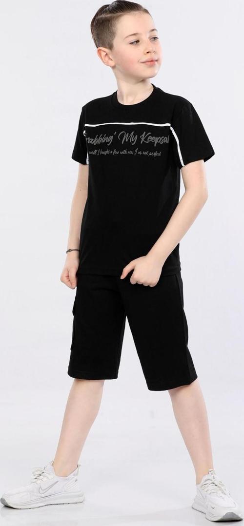 %100 Pamuk İkili Takım T-shirt ve şort Erkek Çocuk HLK506070185 Siyah