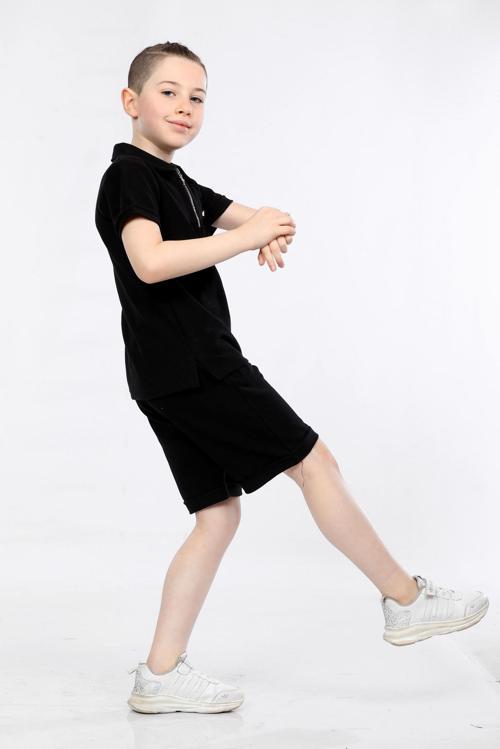 Mornio Erkek Çocuk Yarım Fermuar Polo Yaka ve Şortlu 2 li Takım VF24KMR5101516-1 Siyah