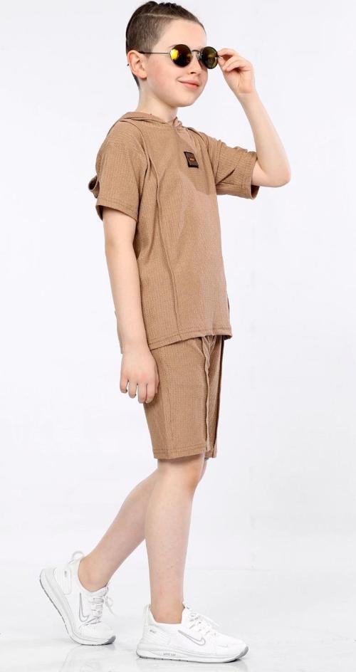 Mornio Erkek Çocuk Şort ve T-shirt İkili Takım VF24KMR5102324 Açık Kahverengi