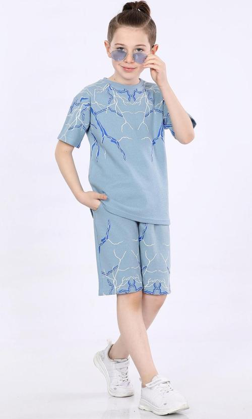 Mornio Erkek Çocuk T-shirt ve Şort 2 li Takım VF24KMR51043 Mavi