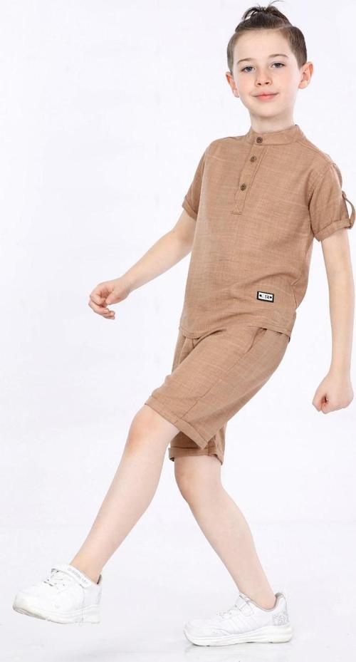 Mornio Erkek Çocuk Üç Düğmeli Sofia T-shirt ve Şort 2 li Takım VF24KMR5102930 Camel
